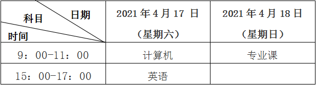全省统一考试时间为 2021年4月17日至18日